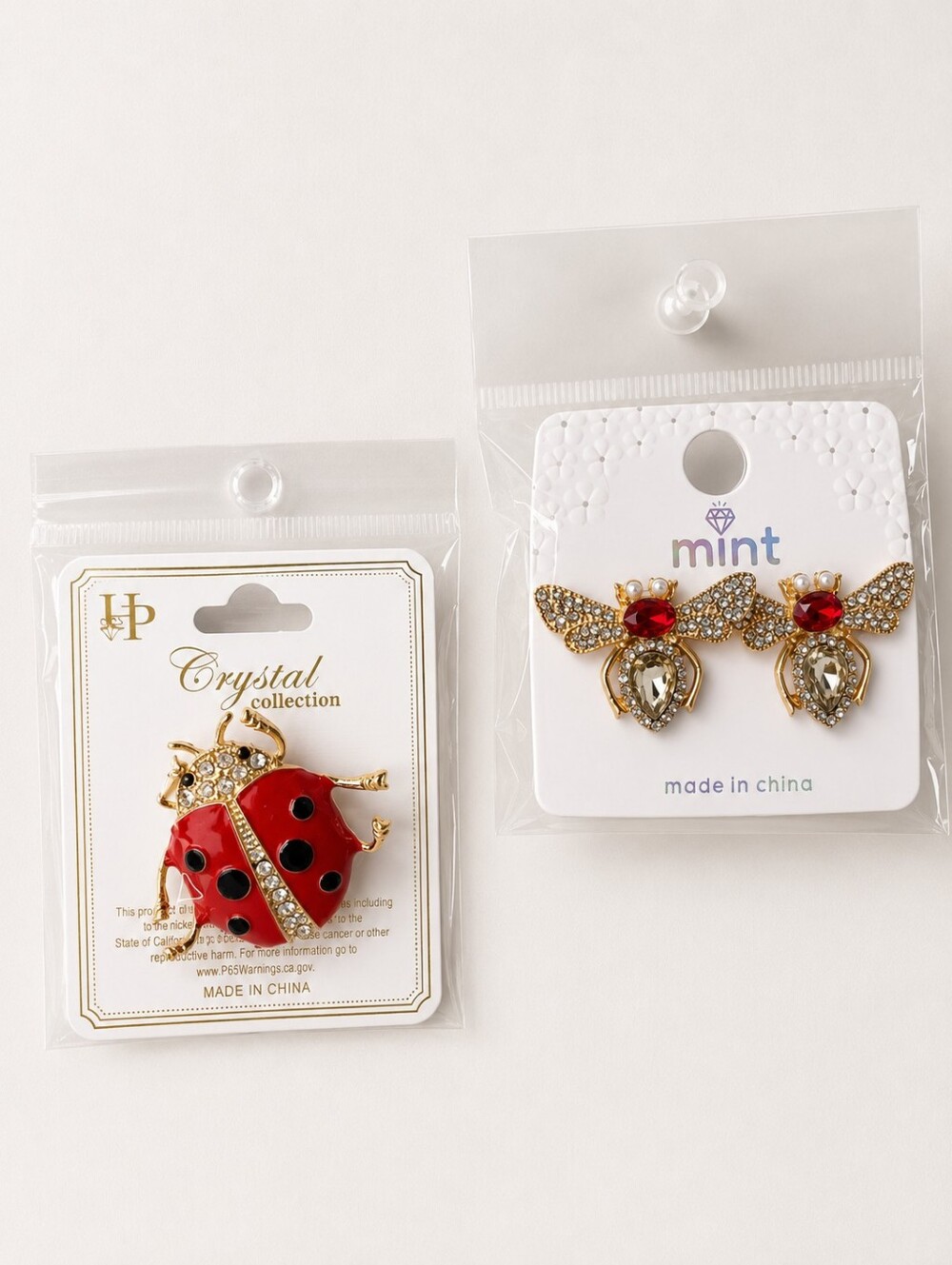 2pc Women's Bee Earrings and Ladybug Broch Set